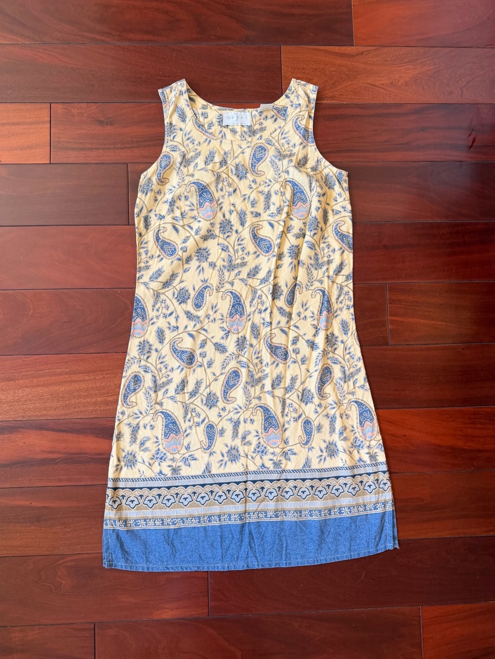 Vintage First Issue Liz Claiborne Dress Size 8 55% Linen Paisley Floral Blue